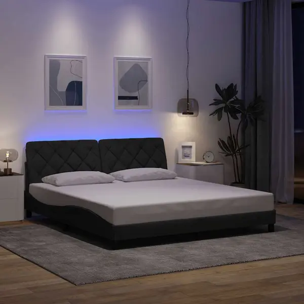Gossi cadru de pat cu led fara saltea gri inchis 180x200 cm material