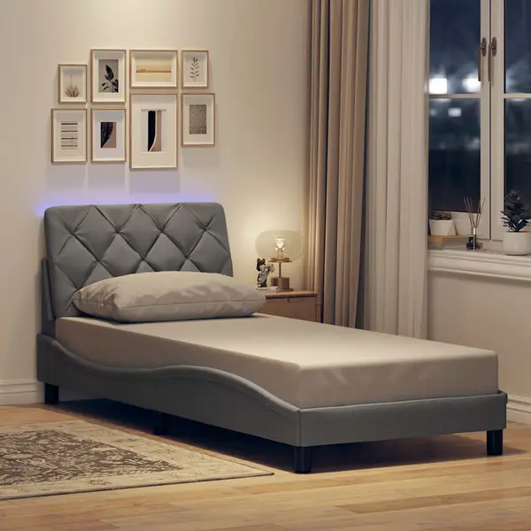 Gossi cadru de pat cu led fara saltea tesatura gri deschis 90x200 cm
