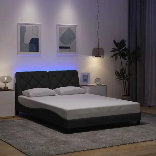 Gossi cadru de pat cu led fara saltea tesatura gri inchis 120x200 cm
