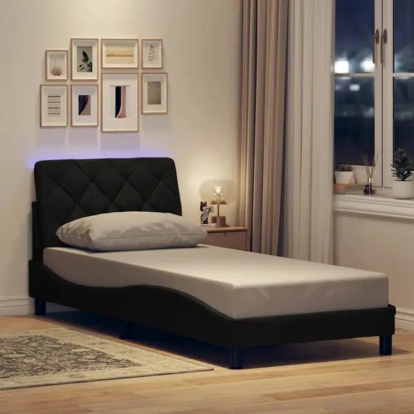 Gossi cadru de pat cu led fara saltea tesatura neagra 80x200 cm