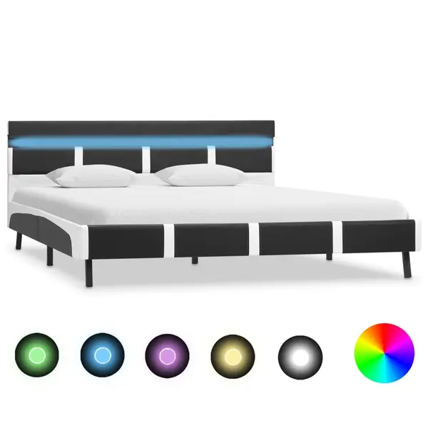 Gossi cadru de pat cu led, gri, 120 x 200 cm, piele ecologica