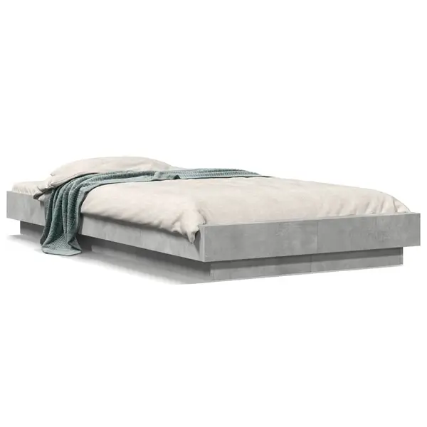 Gossi cadru de pat cu led, gri beton, 75x190 cm, lemn prelucrat