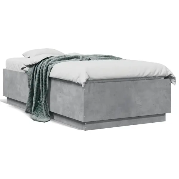 Gossi cadru de pat cu led, gri beton, 75x190 cm, lemn prelucrat