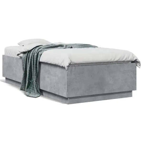 Gossi cadru de pat cu led, gri beton, 90x190 cm, lemn prelucrat