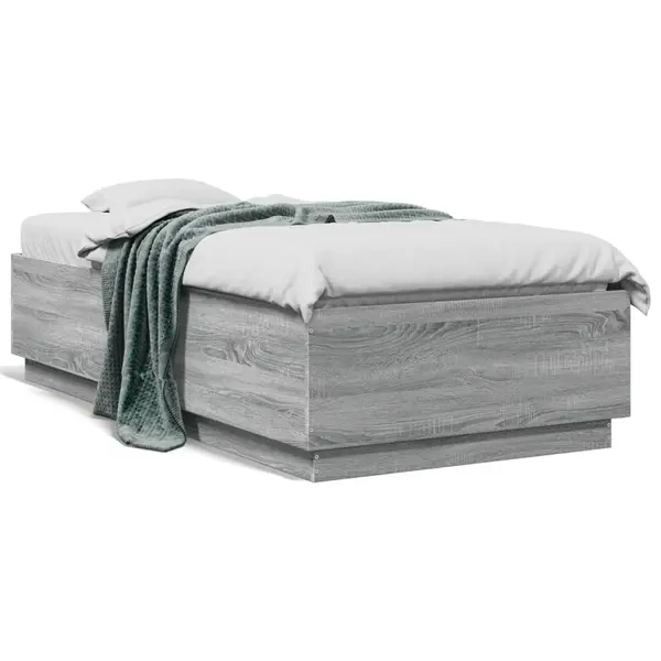 Gossi cadru de pat cu led, gri sonoma, 90x190 cm, lemn prelucrat