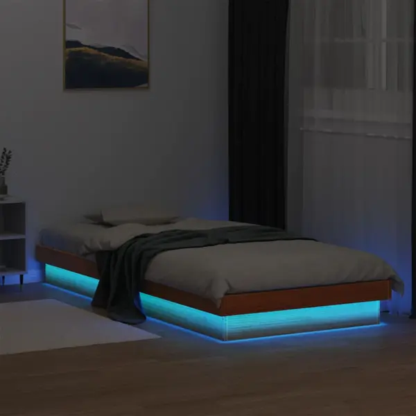 Gossi cadru de pat cu led, maro ceruit, 100x200 cm, lemn masiv de pin