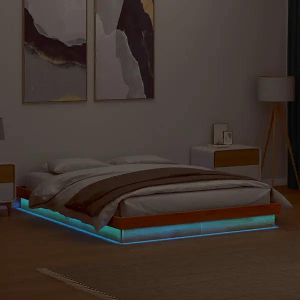 Gossi cadru de pat cu led, maro ceruit, 150x200 cm, lemn masiv de pin