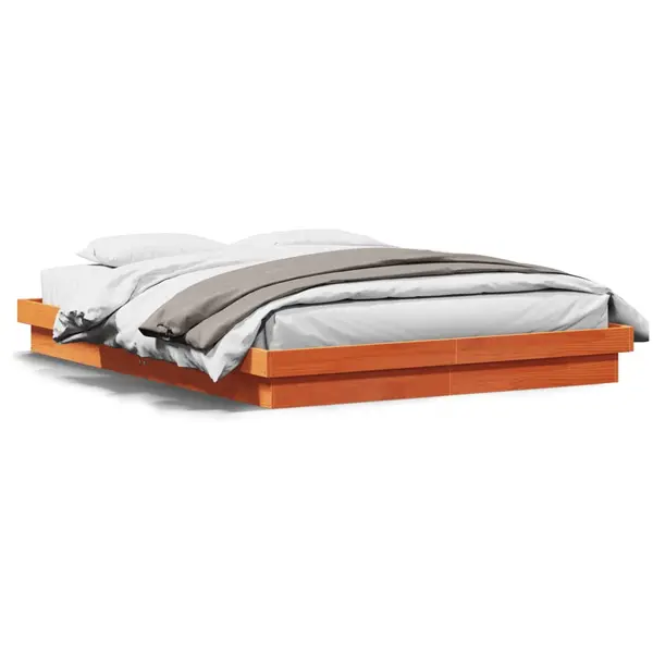Gossi cadru de pat cu led, maro ceruit, 160x200 cm, lemn masiv de pin
