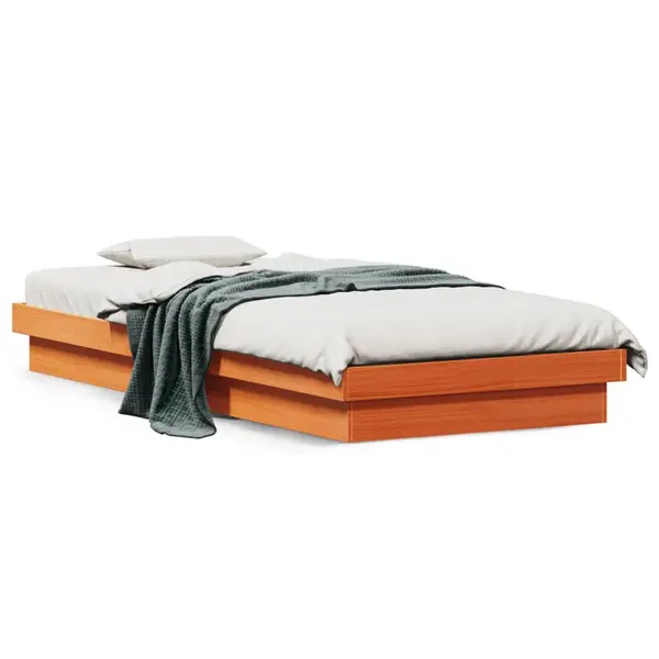 Gossi cadru de pat cu led, maro ceruit, 75x190 cm, lemn masiv pin