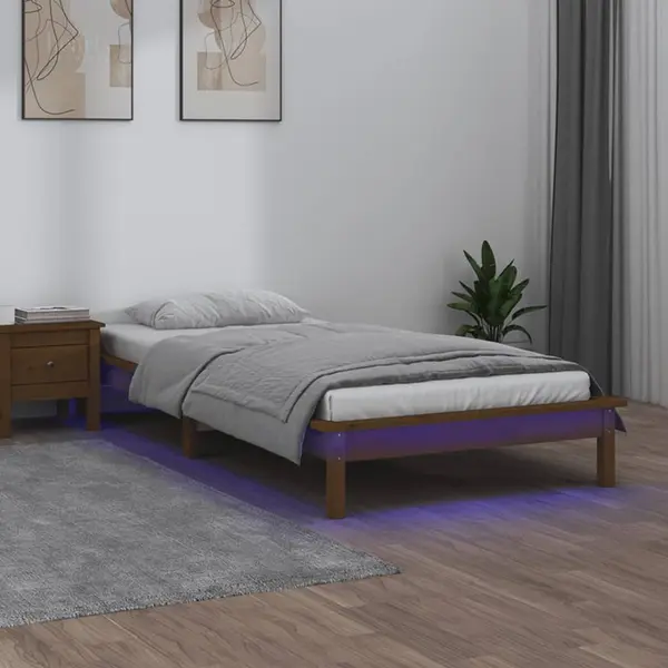 Gossi cadru de pat cu led, maro miere, 90x200 cm, lemn masiv