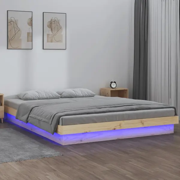 Gossi cadru de pat cu led mic dublu, 120x190 cm, lemn masiv