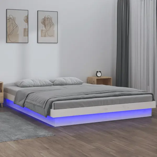 Gossi cadru de pat cu led mic dublu, alb, 120x190 cm, lemn masiv
