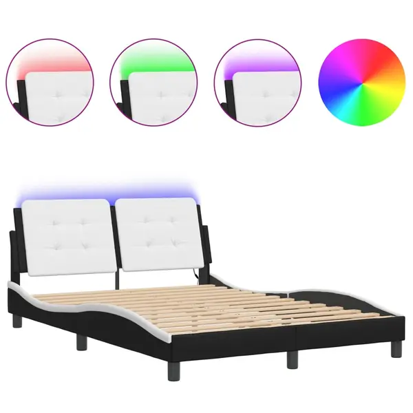 Gossi cadru de pat cu led, negru si alb, 140x200 cm, piele ecologica