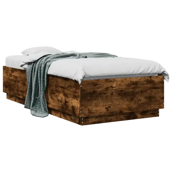 Gossi cadru de pat cu led stejar fumuriu 75x190 cm lemn prelucrat