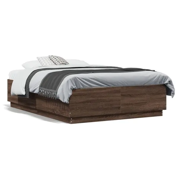 Gossi cadru de pat cu led, stejar maro, 135x190 cm, lemn prelucrat