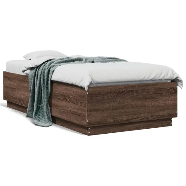 Gossi cadru de pat cu led stejar maro 75x190 cm lemn prelucrat