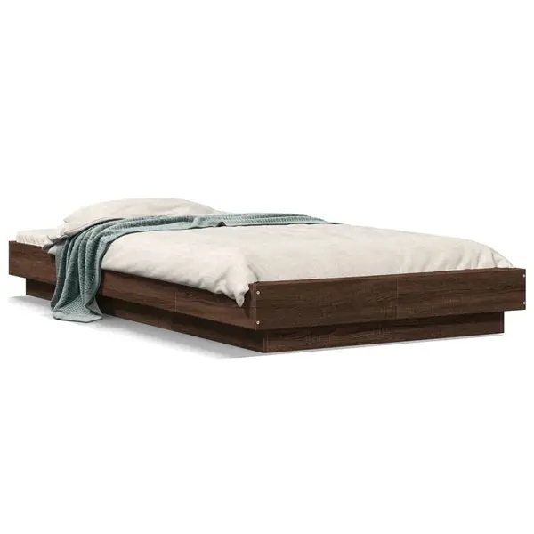 Gossi cadru de pat cu led, stejar maro, 90x190 cm, lemn prelucrat