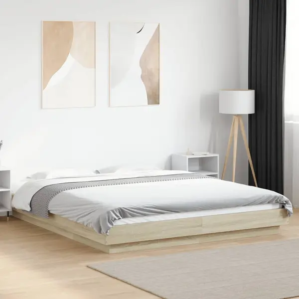 Gossi cadru de pat cu led stejar sonoma 160x200 cm lemn prelucrat