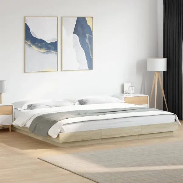 Gossi cadru de pat cu led stejar sonoma 180x200 cm lemn prelucrat