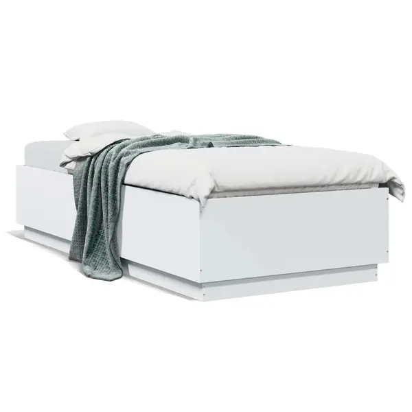 Gossi cadru de pat cu lumini led, alb, 100x200 cm, lemn prelucrat