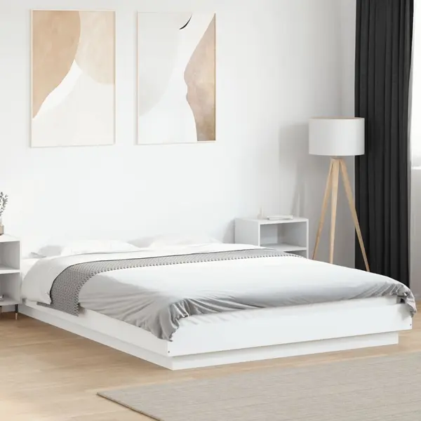 Gossi cadru de pat cu lumini led, alb, 120x200 cm, lemn prelucrat