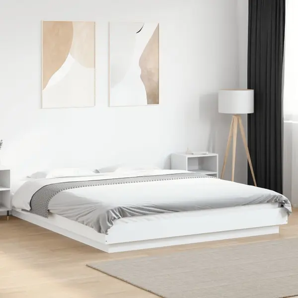 Gossi cadru de pat cu lumini led, alb, 150x200 cm, lemn prelucrat