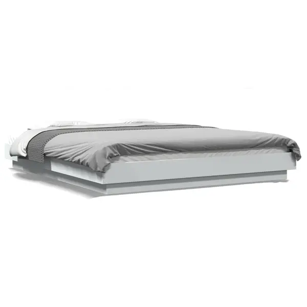 Gossi cadru de pat cu lumini led, alb, 160x200 cm, lemn prelucrat
