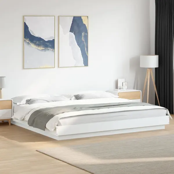 Gossi cadru de pat cu lumini led, alb, 180x200 cm, lemn prelucrat