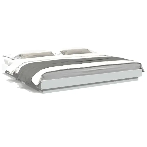 Gossi cadru de pat cu lumini led, alb, 200x200 cm, lemn prelucrat
