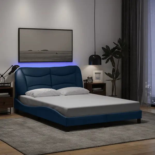 Gossi cadru de pat cu lumini led, albastru, 140x200 cm, textil