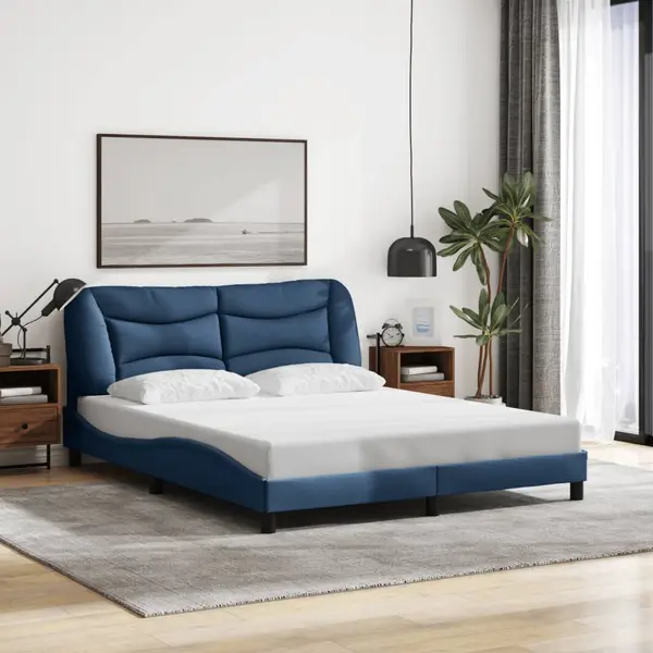 Gossi cadru de pat cu lumini led, albastru, 160x200 cm, textil