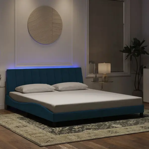 Gossi cadru de pat cu lumini led, albastru, 180x200 cm, catifea