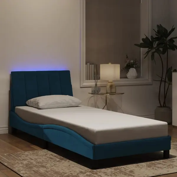 Gossi cadru de pat cu lumini led, albastru, 90x190 cm, catifea