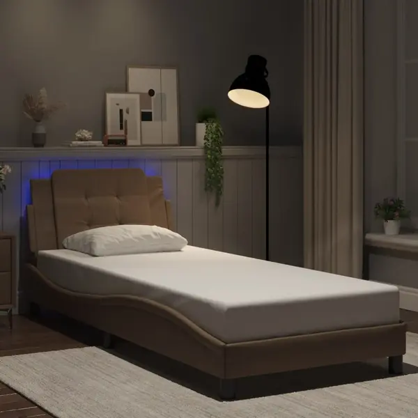 Gossi cadru de pat cu lumini led cappuccino 80x200 cm piele ecologica