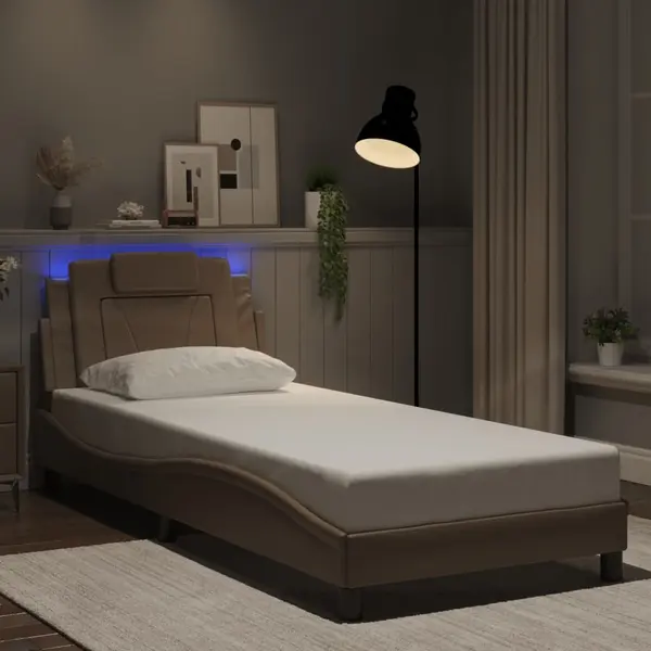 Gossi cadru de pat cu lumini led cappuccino 80x200 cm piele ecologica