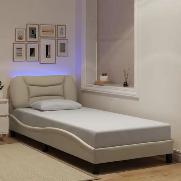 Gossi cadru de pat cu lumini led, crem, 90x200 cm, textil