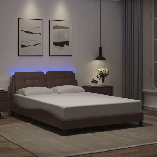 Gossi cadru de pat cu lumini led, gri, 120x200 cm, piele ecologica