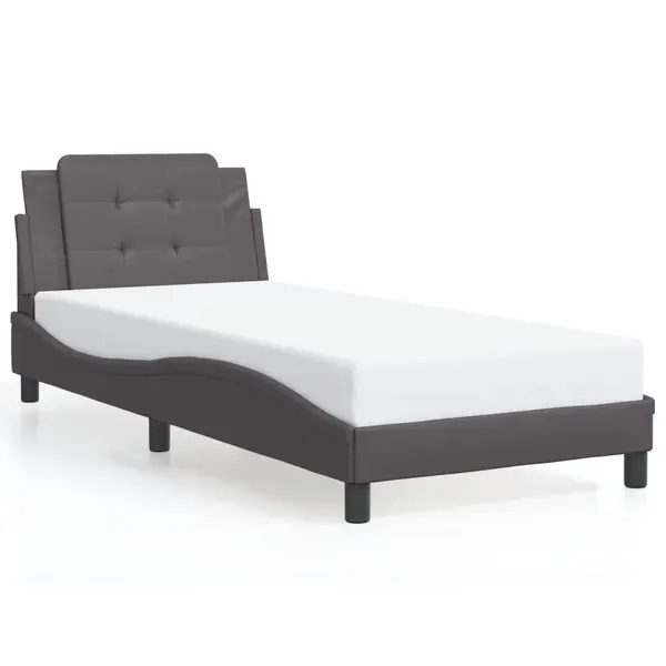 Gossi cadru de pat cu lumini led, gri, 90x200 cm, piele ecologica