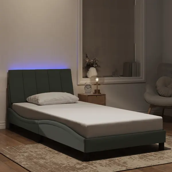 Gossi cadru de pat cu lumini led, gri deschis, 100x200 cm, catifea