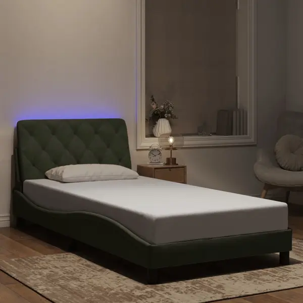 Gossi cadru de pat cu lumini led, gri deschis, 100x200 cm, catifea