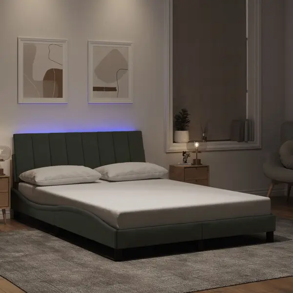 Gossi cadru de pat cu lumini led, gri deschis, 140x200 cm, catifea