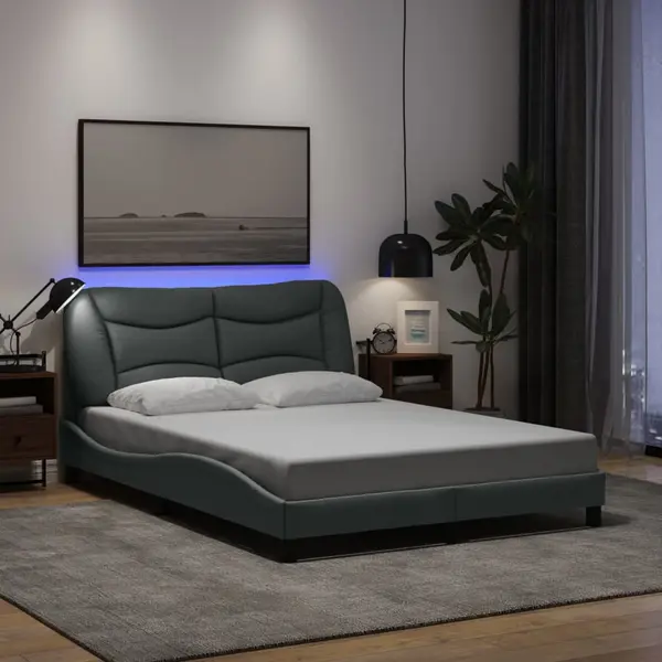 Gossi cadru de pat cu lumini led, gri deschis, 140x200 cm, textil