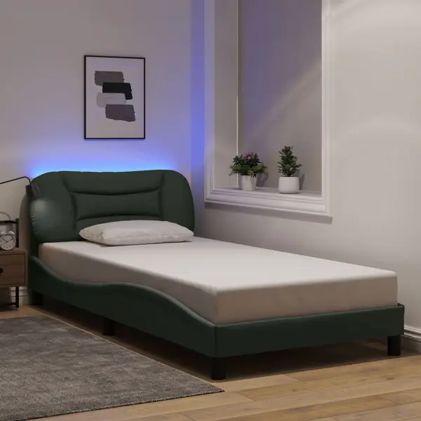 Gossi cadru de pat cu lumini led, gri inchis, 100x200 cm, textil