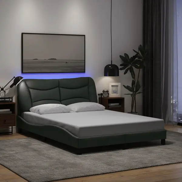 Gossi cadru de pat cu lumini led, gri inchis, 140x190 cm, textil