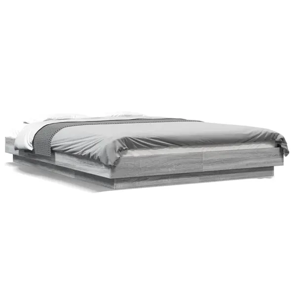Gossi cadru de pat cu lumini led gri sonoma 120x200 cm lemn prelucrat