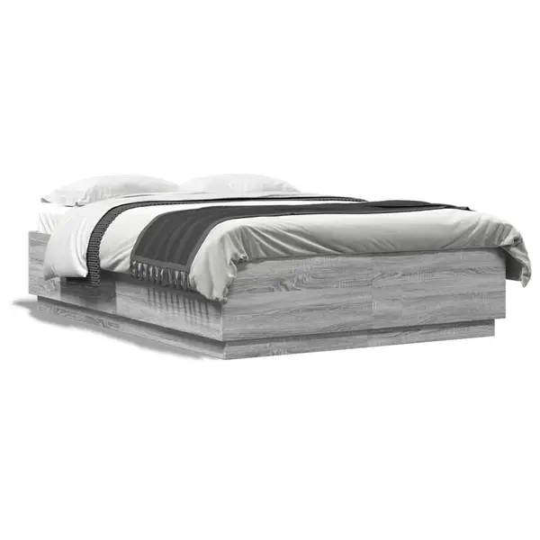 Gossi cadru de pat cu lumini led gri sonoma 140x200 cm lemn prelucrat