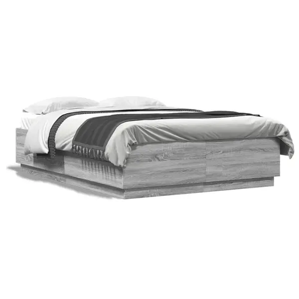 Gossi cadru de pat cu lumini led gri sonoma 150x200 cm lemn prelucrat