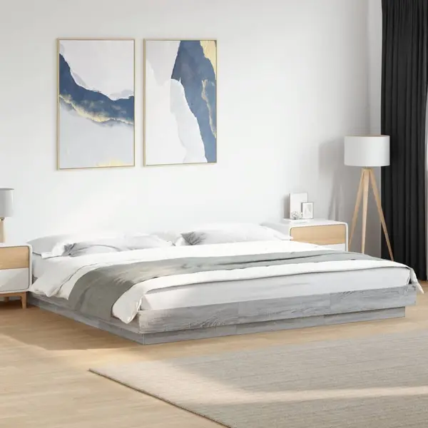 Gossi cadru de pat cu lumini led gri sonoma 180x200 cm lemn prelucrat