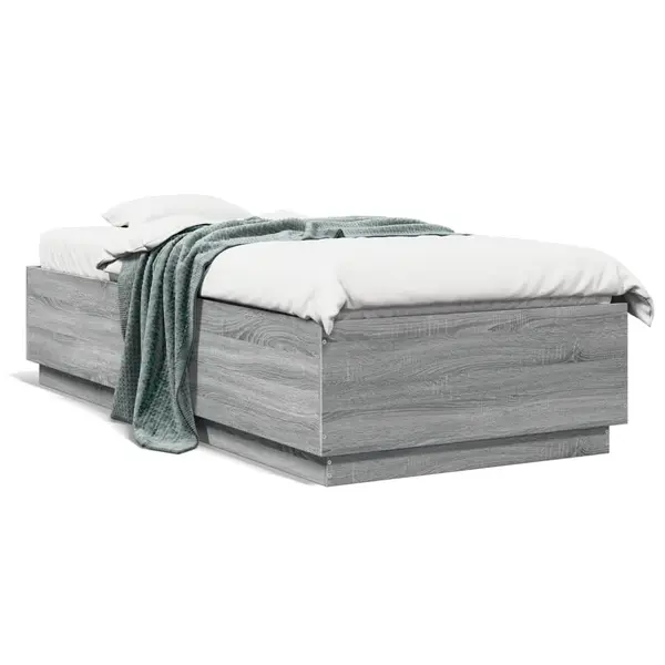 Gossi cadru de pat cu lumini led gri sonoma 90x200 cm, lemn prelucrat