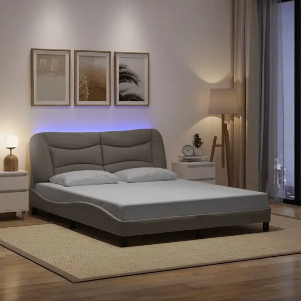 Gossi cadru de pat cu lumini led, gri taupe, 160x200 cm, textil